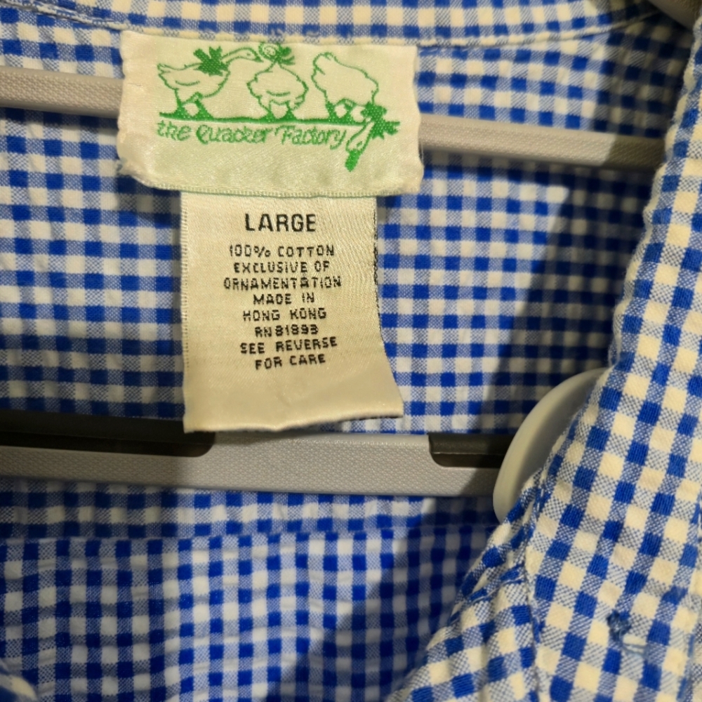 Lg Quacker Factory Blue and White Gingham Womens Shirt & Matching Crop Pants - Picture 2 of 4